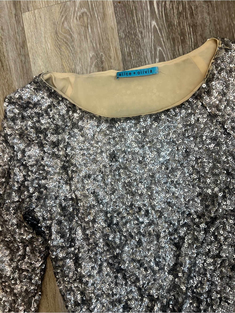 Alice + Olivia Silver Sequin Party Top
